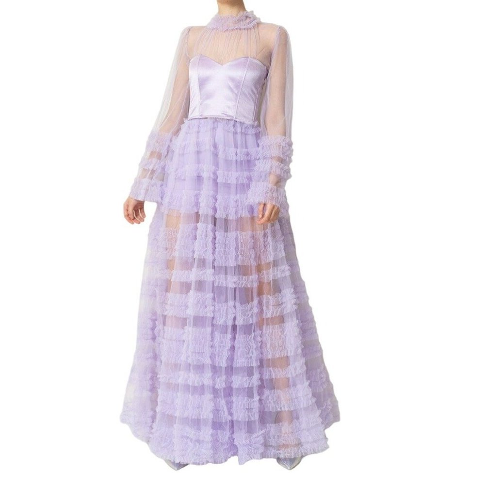 Kikiriki Ruffled Corset Maxi Dress Lilac Purple Size Medium NWT